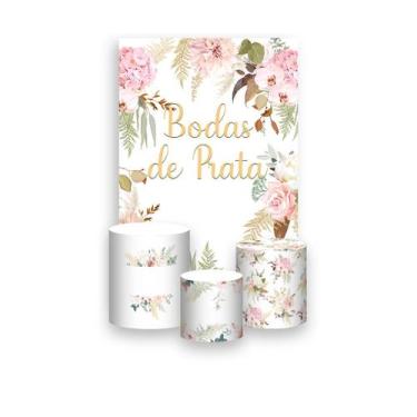 Imagem de Painel De Festa Vertical 1,50 x 2,20 + Trio De Capas Cilindro - Flores