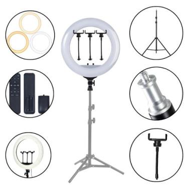 Imagem de Ring Light LED Bicolor 54cm de 3 celulares com Tripé de luz pra  Estúd