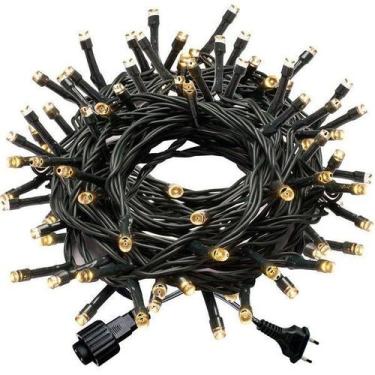 Imagem de Kit 7 Cordão 100 Led Fixo Branco Morno Fio Verde Blindado 220v - Brill