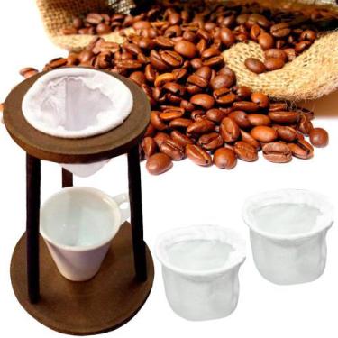 Imagem de Suporte Coador de Café Com 2 Filtros de Pano e Xícara de Porcelana - R