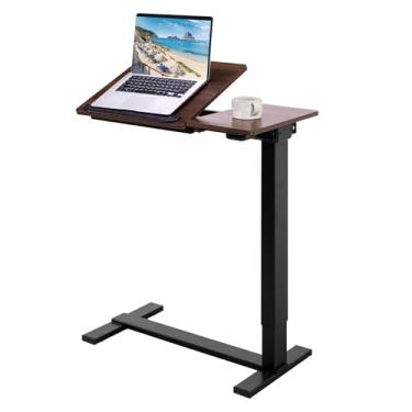 Imagem de Fromann Mesa elétrica ajustável para laptop, mesa móvel sentada para ficar em pé, mesa de cabeceira para laptop com quadro inclinável e rodas para escritório em casa (nogueira preta)