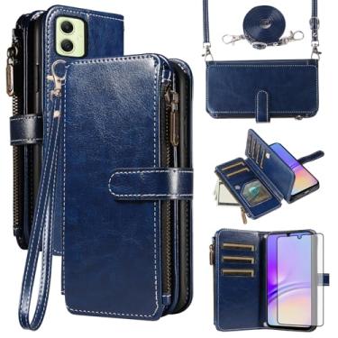 Imagem de Asuwish Capa de telefone para Samsung Galaxy A05 com protetor de tela de vidro temperado e cordão com zíper carteira suporte para cartão suporte móvel acessórios de celular de couro Ao5 A 05 mulheres