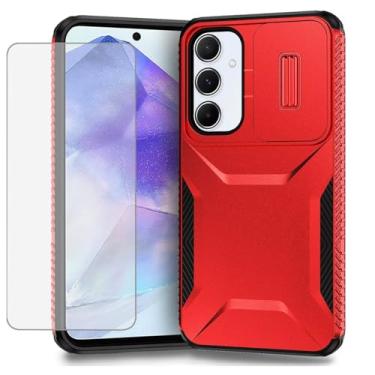 Imagem de Ueokeird Capa para Galaxy A55 5G, capa para Samsung A55 SM-A556U com protetor de tela de vidro temperado e capa deslizante para câmera, antiderrapante, resistente, à prova de choque para Samsung