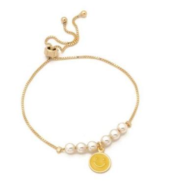 Imagem de Pulseira Infantil Pingente Smile Pérola Folheada Semi Joia - De Castro