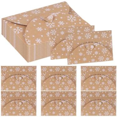 Imagem de LOKIPA Envelopes de vale-presente, 100 peças, porta-cartões de presente Kraft, pequenos porta-cartões de presente de floco de neve com fecho em forma de coração para Natal, casamentos, chás de bebê,