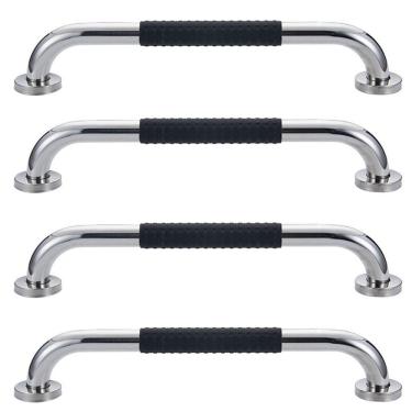 Imagem de Barra de Apoio 30cm Inox Kit 4 unidades Suporte Antiderrapante Idoso Deficiente Banheiro Box Quarto Parede Acessibilidade Segurança