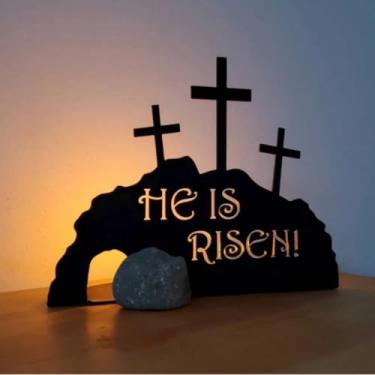 Imagem de He is Risen Metal Vazio Tumba Cena de Páscoa, Decoração de Páscoa, Decoração de Interior de Casa de Páscoa Cristã, Ele ressuscitou e não está aqui Assine Páscoa para Casa Mesa Artesanato de Escritório