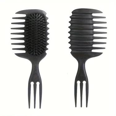 Imagem de Escova de cabelo definidora de cachos para cabelos longos Pente de massagem com cabo de resina - escova de cabelo cacheado para mulheres (preto)