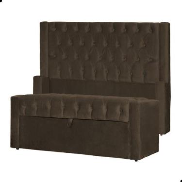 Imagem de Kit Cabeceira e Calçadeira Baú Emma Veludo Queen 160 cm - Fina Mobília