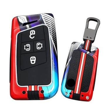 Imagem de HIBEYO Capa de chaveiro de 4 botões compatível com Volkswagen Passat Golf Alltrack Atlas Jetta Skoda Superb A7 Kodiaq Tiguan Acessórios modernos de metal pintado com chaveiros - 4 botões vermelhos