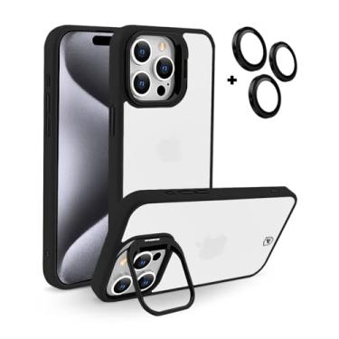 Imagem de Gshield Capa Case Capinha Gravity em Policarbonato com Protetores de Lente e Alça Kick Stand para (Preta, iPhone 15 Pro)