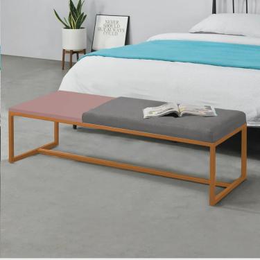 Imagem de Calçadeira Recamier Londres 195cm Industrial Bronze Corino Cinza Tampo Quadrado mdf Rose - Ahz Móveis