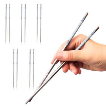 Imagem de Kit com 5 pares de hashi (10 palitos) - Pauzinhos de cozinha de inox, hashis longos, macarrão, hashis de cozinha para frigideira, cozinha, noodles, comida japonesa, comida chinesa