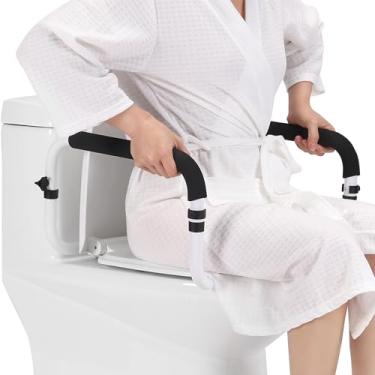 Imagem de Trilho de segurança para vaso sanitário, moldura de segurança para assento de vaso sanitário, barra de apoio de vaso sanitário com largura ajustável para idosos, suporta 158 kg (preto e branco)