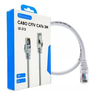 Imagem de Cabo CFTV conexão RJ45 Cat6 de 3 metros transmissão de Dados estabilizada