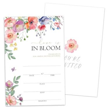 Imagem de Convites de chá de panela com envelopes, o amor está em flor, 25 convites florais de preenchimento para novos casais Sr. e Sra. Decorações de lembrancinhas de festa de casamento e chá de panela -N12