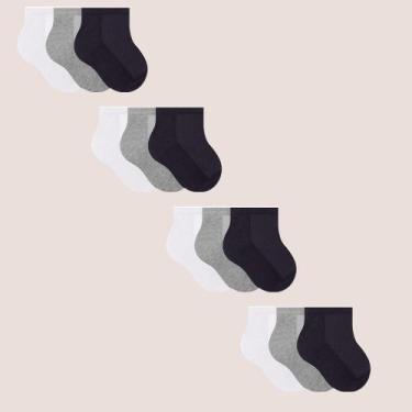 Imagem de Kit 12 Pares De Meias Selene Infantil Cano Curto Algodão, Misto, 17 a 