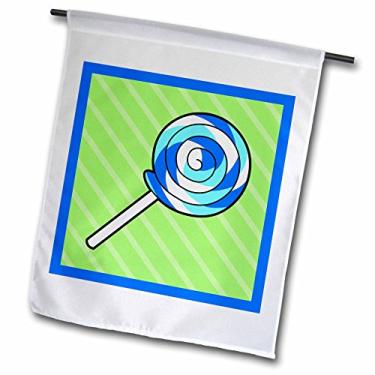 Imagem de 3dRose fl_43189_1 Lindo pirulito kawaii em espiral azul doce em bandeira de jardim verde, 30 x 45 cm