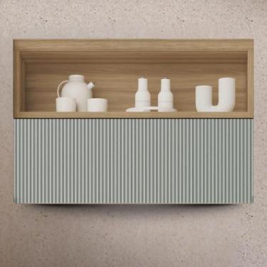 Imagem de Armário de Cozinha Aéreo 1 porta Canelado 100 MDF - Faura, Nature/Verd