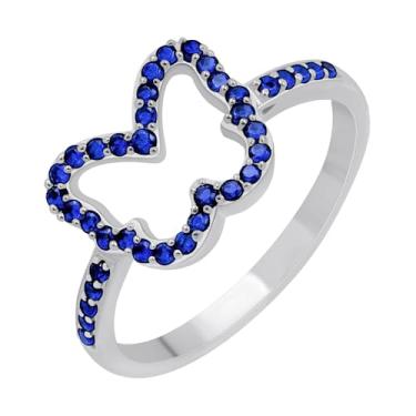 Imagem de GOURIK Anel de safira banhado a ouro branco em forma de borboleta tamanho 8 para mulheres - Pedra do mês de setembro resistente ajuste confortável sem manchas anel delicado - joias de Natal leves