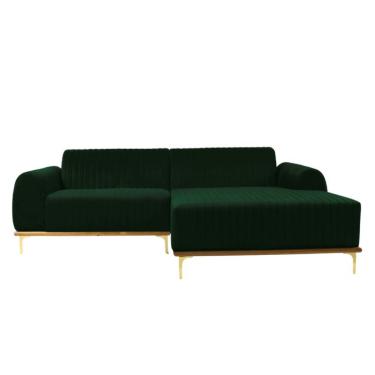 Imagem de Sofá 3 Lugares Molino com Chaise Direito Veludo Verde e Dourado