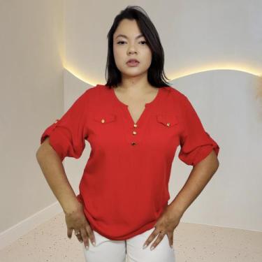 Imagem de Blusa Camisa Com Botão Manga 3/4 em Viscolinho - Dama K Moda Feminina,