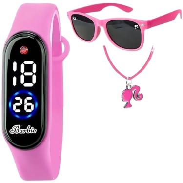 Imagem de Relógio Infantil Digital + Caixa Original + Óculos Sol Prova D'Água Led Rosa Silicone Menina Qualidade Premium Temático