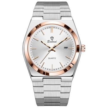 Imagem de MASTOP Relógios masculinos modernos de aço inoxidável, estilo luxuoso, quartzo, à prova d'água, mostrador analógico, relógio de pulso masculino que brilha no escuro com ferramenta, Prata rosa, Relógio