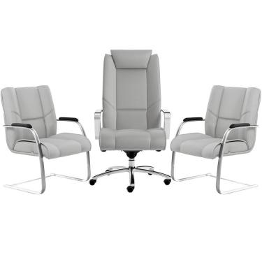 Imagem de Kit Cadeira Presidente Com 2 Cadeiras Fixas Cinza