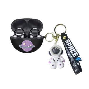 Imagem de JLSDBMZ Capa fofa para Huawei Freeclip, design de desenho animado de astronauta, universo espacial, requintada capa protetora de fone de ouvido com chaveiro (preto branco)