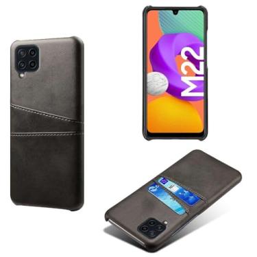 Imagem de Capas Compatível com Samsung Galaxy F22,Caso de couro PU-Tampa de telefone a prova de choque com 2 slots de cartão,Proteção anti-impressão digital e anti-gota-Black