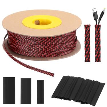 Imagem de Pangda Cabo trançado expansível de 91 m - 1/4 polegada com tubos termorretráteis 60 para televisão, áudio, computador, vídeo, animais de estimação (vermelho e preto)