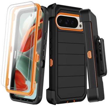 Imagem de Capa para Google Pixel 9 Pro XL com clipe para cinto, 2 protetores de tela, resistente à prova de choque, proteção contra quedas de grau militar, antiderrapante, resistente, durável, com suporte