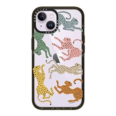 Imagem de CASETiFY Capa Impact para iPhone 14 [4X testado contra quedas de grau militar/proteção contra quedas de 2,5 metros] - Cheetah arco-íris por Megan Galante - preto brilhante