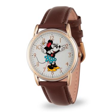 Imagem de Disney Relógio com pulseira de couro de quartzo analógico com ponteiros articulados Cardiff clássico para adultos Minnie Mouse, Marrom