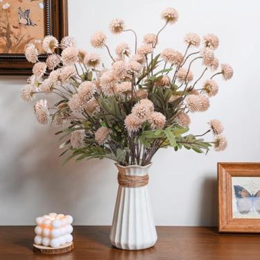 Imagem de Zeyune 6 peças de pompom artificial para mães rosa claro seda sintética mini crisântemo pequena bola de crisântemo com haste para buquê de bricolage, arranjo floral, enchimento de casamento, decoração