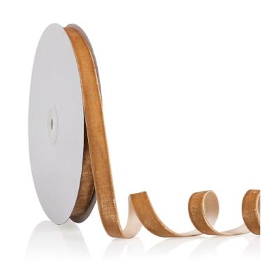 Imagem de Fita de veludo cáqui 1,5 cm x 20 metros, fita de Natal perfeita para decoração de guirlanda de árvore de Natal, enfeites de artesanato artesanal, embrulho de presente e fabricação de laços