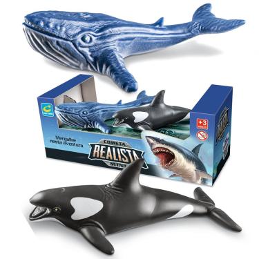 Imagem de 2 Brinquedo Realistas Mini Baleia Orca e Jubarte Vinil 15cm