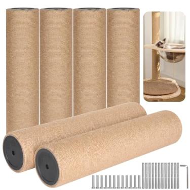 Imagem de Pacote com 6 postes de substituição para gatos, refil de corda de juta de 30 x 9 cm com parafusos M8 para torre de gatinhos interna (amarelo)