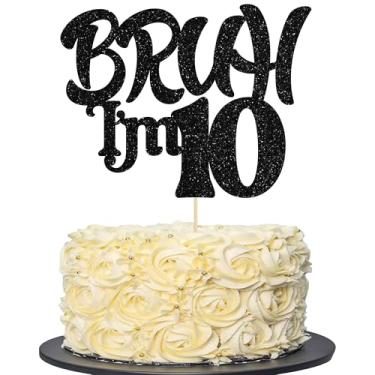 Imagem de Ephlyn 1 peça Bruh I'm 10 Cake Topper Glitter Happy 10th Birthday Cake Pick Bro I'm 10 It's My 10th Birthday Cake Decoration for Cheers to 10 Years Party Decorações Suprimentos Preto