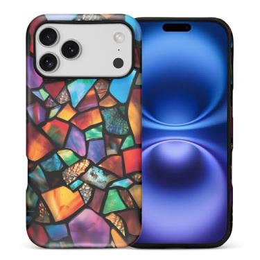 Imagem de ZHEGAILIAN Capa compatível com iPhone 16 (4g) Pro Max, capa rígida híbrida de 2 camadas para meninas, meninos, mulheres, homens, mosaico de vidro colorido