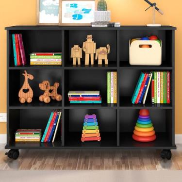 Imagem de Estante para Livros 9 Nichos com Rodízios Preto Fosco 1478 - Qmovi, Re