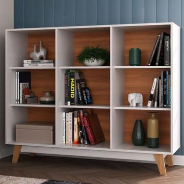 Imagem de Estante para Livros 9 Nichos Branco/Nogal - Hecol Móveis, Branco, Mode