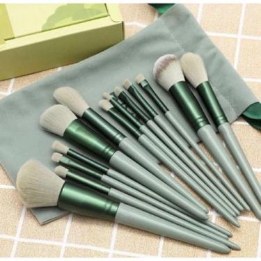 Imagem de Pincel Maquiagem Kit 13 Peças Profissional Com Estojo Verde ou Marrom 
