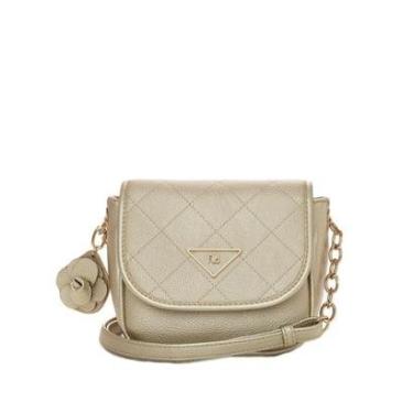 Imagem de Bolsa Feminina Rafitthy Transversal Metalizada Pequena Dourado-Feminino