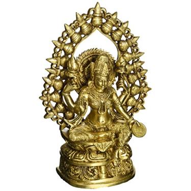 Imagem de Gangesindia Estátua de bronze da Deusa da Riqueza MATA Lakshmi (27,3 cm A x 21 cm L x 7,6 cm P) dourada