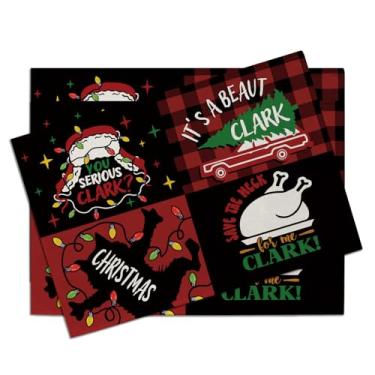 Imagem de YMCAFZ Jogo americano para férias de Natal, preto, vermelho, conjunto de 4, engraçado, Natal, clássico, filme, Clark, caminhão, gato, galinha, mesa de jantar, decoração de cozinha, decoração de casa