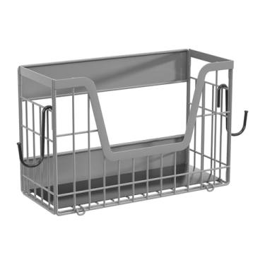 Imagem de KiBcsLic Organizador de prateleira lateral para geladeira, suporte para temperos com ganchos, cesta de frutas e vegetais, porta-tempero para quarto, casa e, Cinza