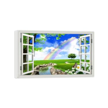 Imagem de Falsas Janelas Paisagens Impressões em Tela-Arco-íris árvores prados-Quadro Arte Moderna-Natureza Pintura Pronta para Pendurar Tela Embrulhada 20x30cm