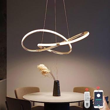 Imagem de TONGCIYU lustre sala de jantar,lustre pendente sala de jantar Regulável,lustre moderno Com controle remoto (Ouro Dia54cm)